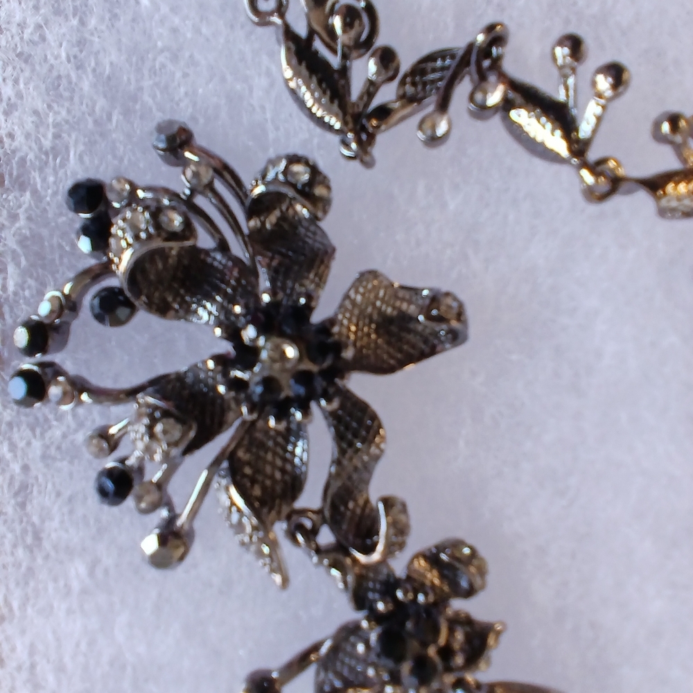 Floral Statement Necklace with Black Accents